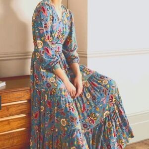 Boden Blue Floral Long-Sleeve Maxi Dress